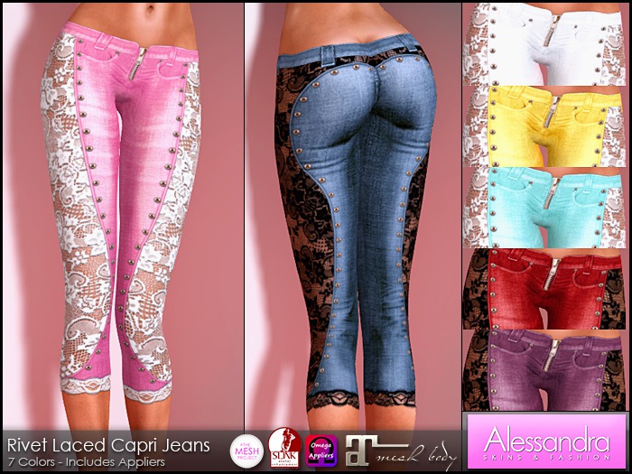 ALESSANDRA - Rivet Laced Capri Jeans (7 Colors V2)