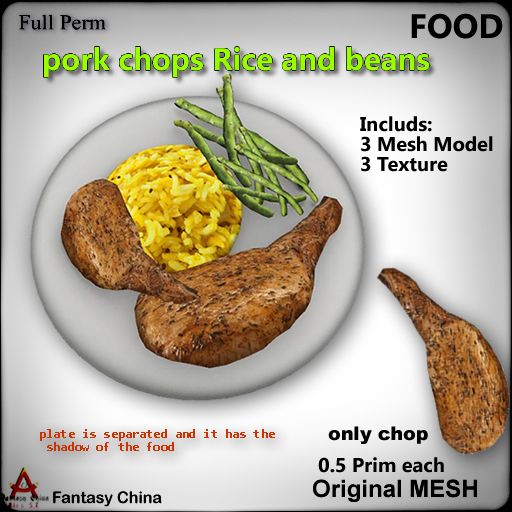 Full Perm Pork Chops Rice and beans