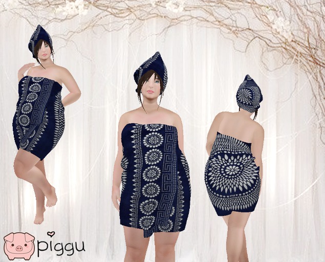 Second Life Marketplace Spa Wrap Body & Head Towel blue boho for