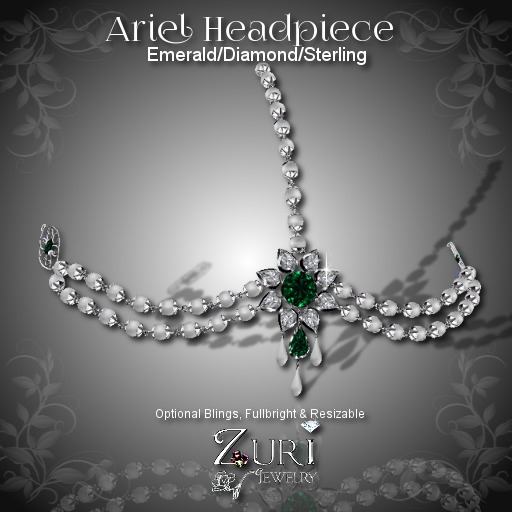 Zuri Jewelry - Ariel Head Piece - Emerald, Diamonds & Sterling
