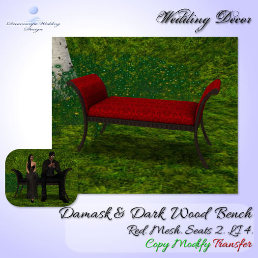 Damask & Dark Wood Bench [Red - Seats 2] [Mesh] [LI 4]