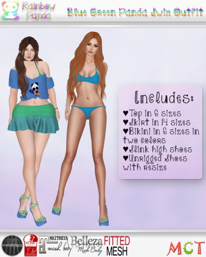 .:RP:. Blue Green Panda Swim Outfit (wear to unpack)