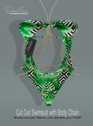 .:DarkFire-Cut Out Swimsuit w/ Body Chain-Pattern no.3