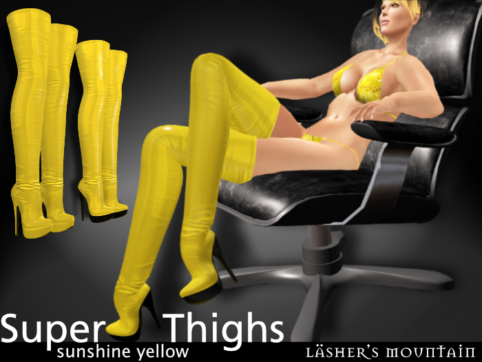 SUNSHINE YELLOW Super Thighs | Shiny Supple Leather Over Knee Boots With High Heels | Mesh