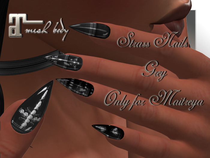 ::SA:: Strass nails Grey Maitreya