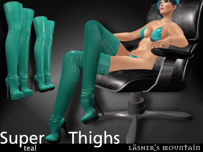 TEAL Super Thighs | Shiny Supple Leather Over Knee Boots With High Heels | Mesh