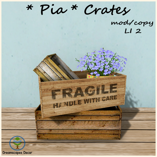 *Pia* Crates F - Wooden crates with flowers in a pot