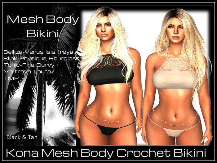 Kona Mesh Body Crochet  Bikini Set & Belly Chain Gift!