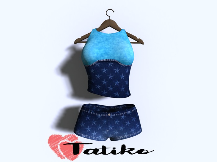 -TATIKO- Top and Shorts Outfit (jeans blue) Fitted Mesh, Slink Physique, Maitreya, Belleza, Slink Hourglass, TMP 