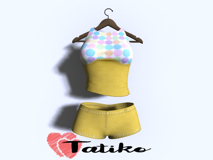 -TATIKO- Top and Shorts Outfit (yellow) Fitted Mesh, Slink Physique, Maitreya, Belleza, Slink Hourglass, TMP