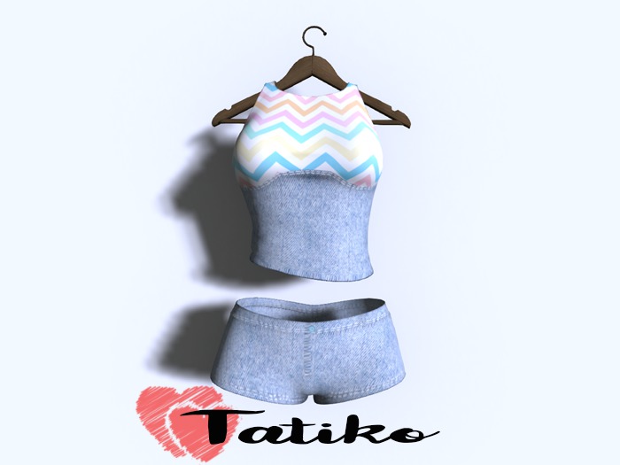 -TATIKO- Top and Shorts Outfit (jeans) Fitted Mesh, Slink Physique, Maitreya, Belleza, Slink Hourglass, TMP 