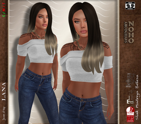 [NOHO] Lara  - Top , Skinny Jeans (fitmesh box) white
