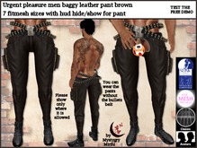 Urgent pleasure men baggy leather pant brown fitmesh + zip HUD
