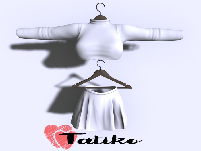 -TATIKO- Shirt and Skirt Outfit white. Fitted Mesh, Slink, Maitreya, Belleza,TMP