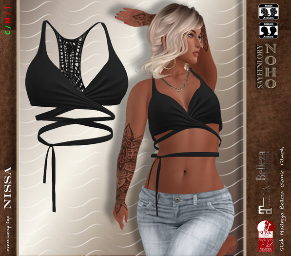 [NOHO] Nissa Cross Wrap Top (fitmesh box) black