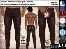 Men in a hurry leather pant brown fitmesh with zip open HUD