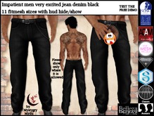Impatient men very excited jean denim black fitmesh + zip HUD