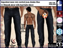 Impatient men very excited jean denim blue fitmesh zip open HUD