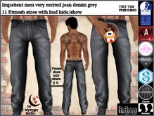 Impatient men very excited jean denim grey fitmesh zip open HUD
