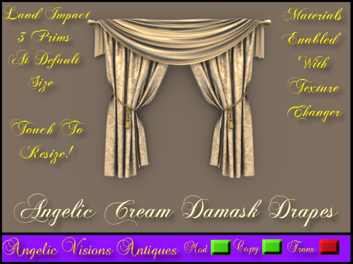 Angelic Cream Damask Drapes
