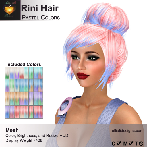 A&A Rini Hair Pastel Colors Pack. Resizeable Mesh Updo