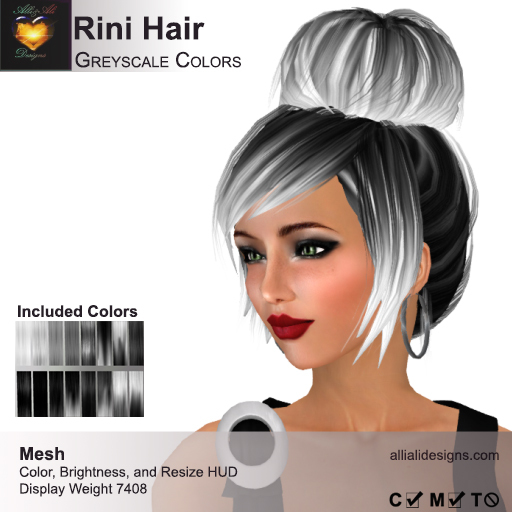 A&A Rini Hair Greyscale Colors Pack. Resizeable Mesh Updo
