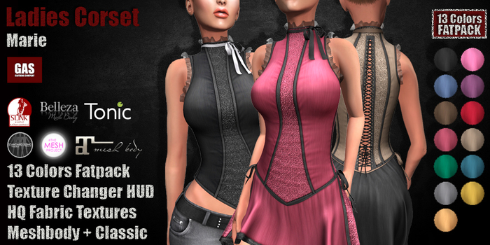 GAS [Ladies Corset Marie - 13 Colors w/HUD FATPACK]