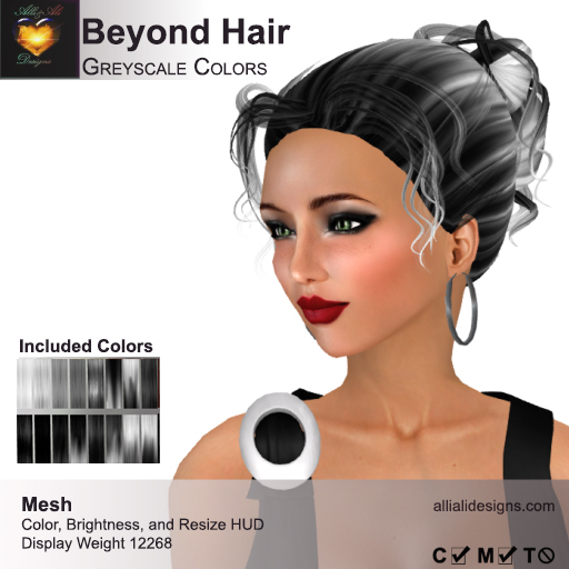 A&A Beyond Hair Greyscale Colors Pack. Resizeable Mesh Updo