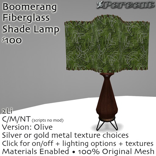 %Boomerang Lamp (Olive) *MESH* Delivery Box