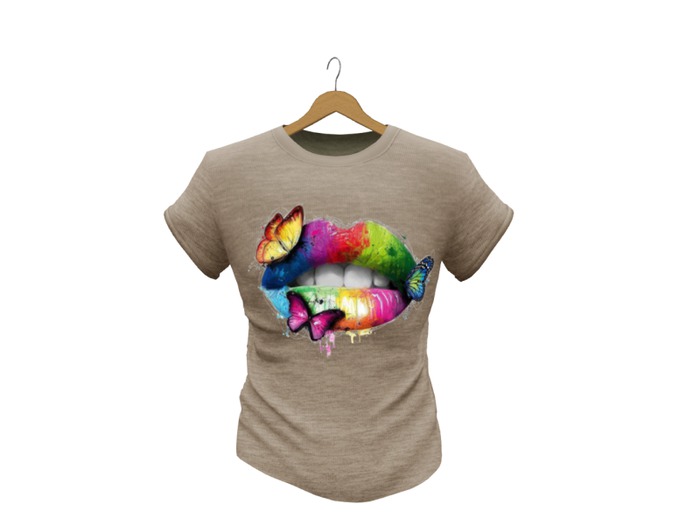 Mens Mesh T-Shirt Lips Harmoni Beige