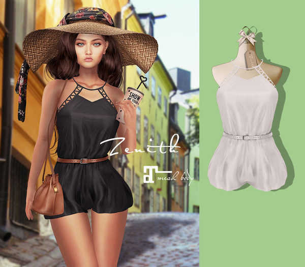 =Zenith=Summer Rompers with Belt (White) -Maitreya