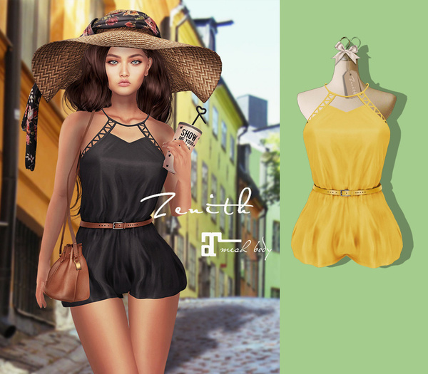 =Zenith=Summer Rompers with Belt (Lemon) -Maitreya
