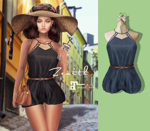 =Zenith=Summer Rompers with Belt (Blue) -Maitreya