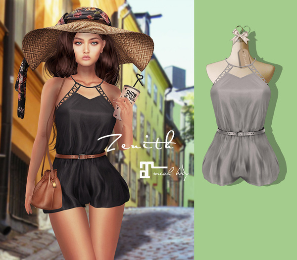 =Zenith=Summer Rompers with Belt (Grey) -Maitreya