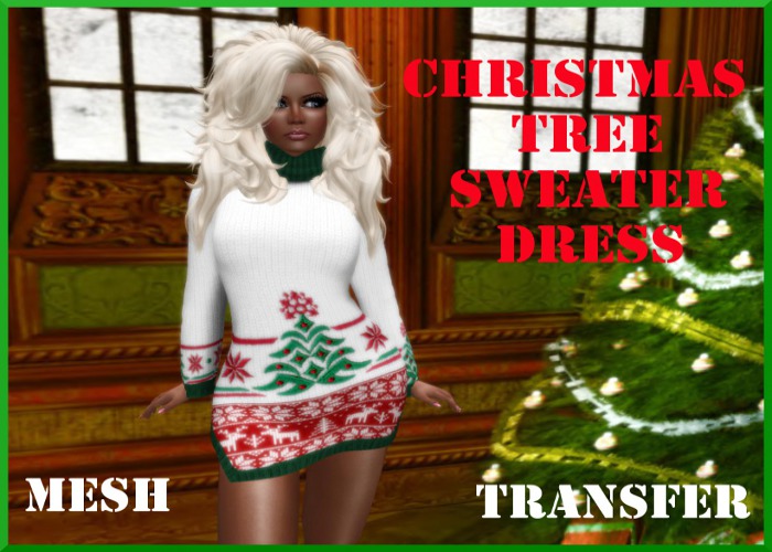 Christmas Tree Sweater Dress-White