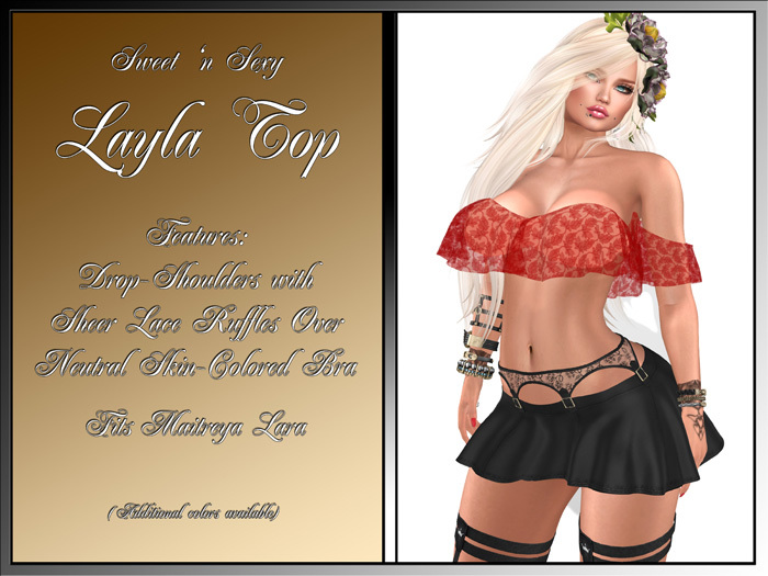 Layla Drop-Shoulder Lacy Ruffled Top -Red (Maitreya)