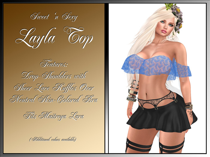 Layla Drop-Shoulder Lacy Ruffled Top -Blue (Maitreya)