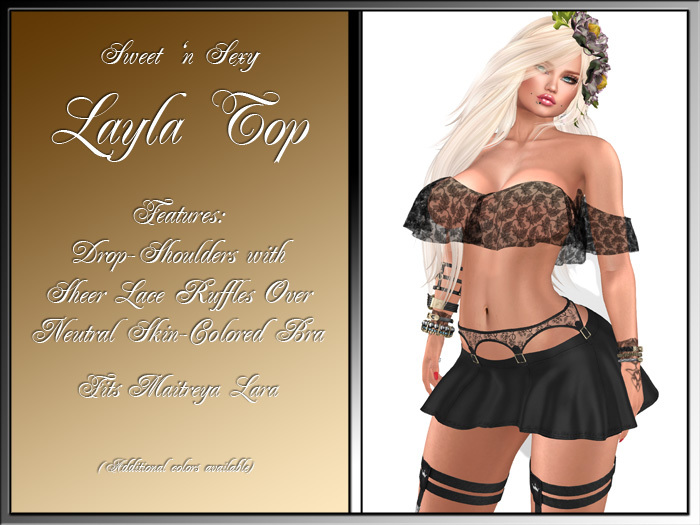 Layla Drop-Shoulder Lacy Ruffled Top -Black (Maitreya)