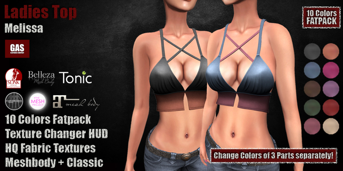GAS [Ladies Top Melissa - 10 Colors w/HUD FATPACK] Demo