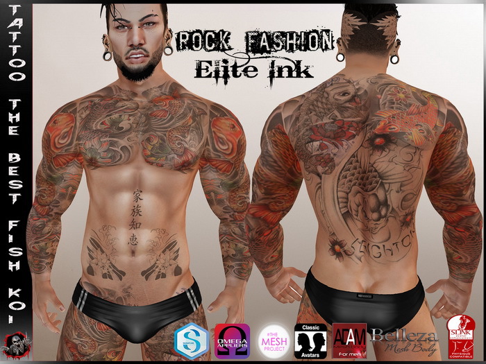 Second Life Marketplace Hud Male Tattoo Applier The Best Fish Koi Full Body