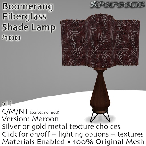 %Boomerang Lamp (Maroon) *MESH* Delivery Box
