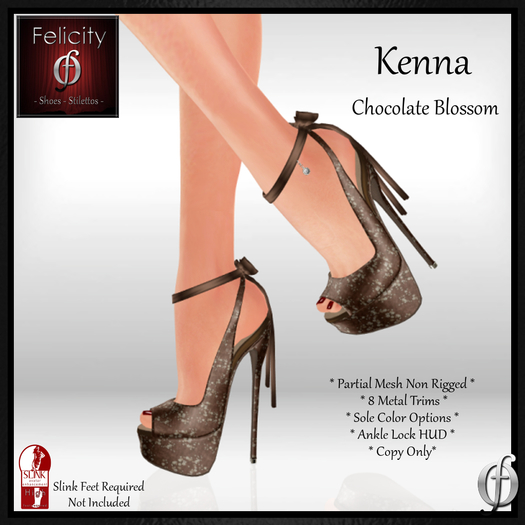 SALE *Felicity* Kenna Stilettos - Chocolate Blossom High Heel Shoes Open Toe Pumps (8 Metal Trim/Sole Options) for Slink