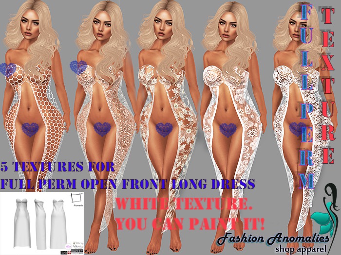 5 textures for  Full Perm Open Front Long Dress