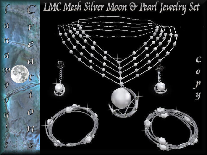 LMC Mesh Silver Moon & Pearls Jewelry Set