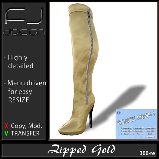 Fj Design Zipped Gold Boots