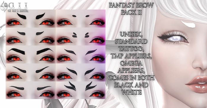 + Black & White Fantasy Brows Pack II  (wear me) + {aii}