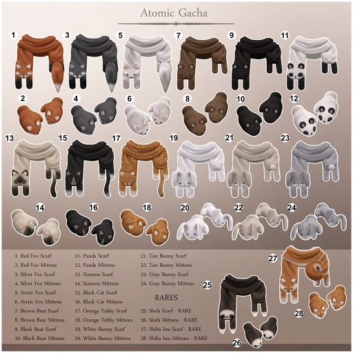 .Atomic. {Gacha) Critter Comfort - Sloth Mittens RARE