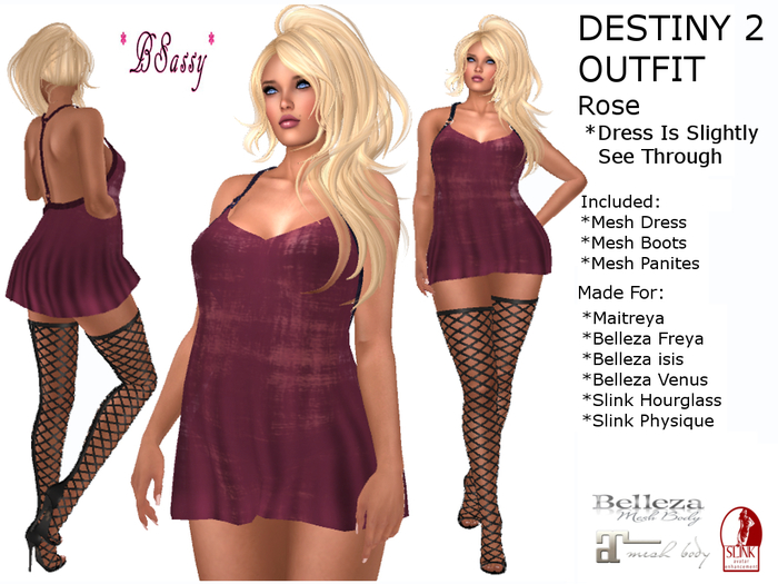 *BSASSY* DESTINY 2 DRESS ROSE WITH HIGH CROSSED BOOTS BLACK