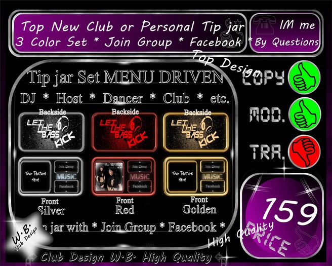 Second Life Marketplace - * Top Tip Jar Set * DJ Host Dancer Club ect ...