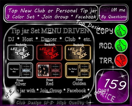 Second Life Marketplace - * Top Tip Jar Set * DJ Host Dancer Club ect ...